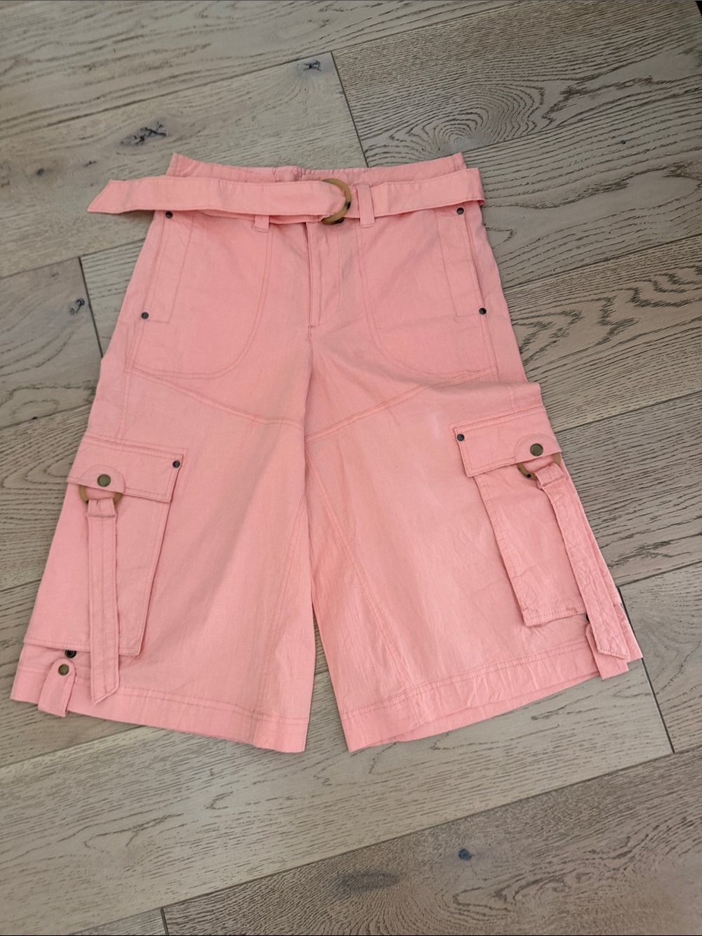 Free People Women's Pink Cargo Bermuda Shorts with Belt Size 10
